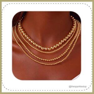 Gold Silver Layered Beaded Necklace Set Chunky Stacking Chain Collar Choker